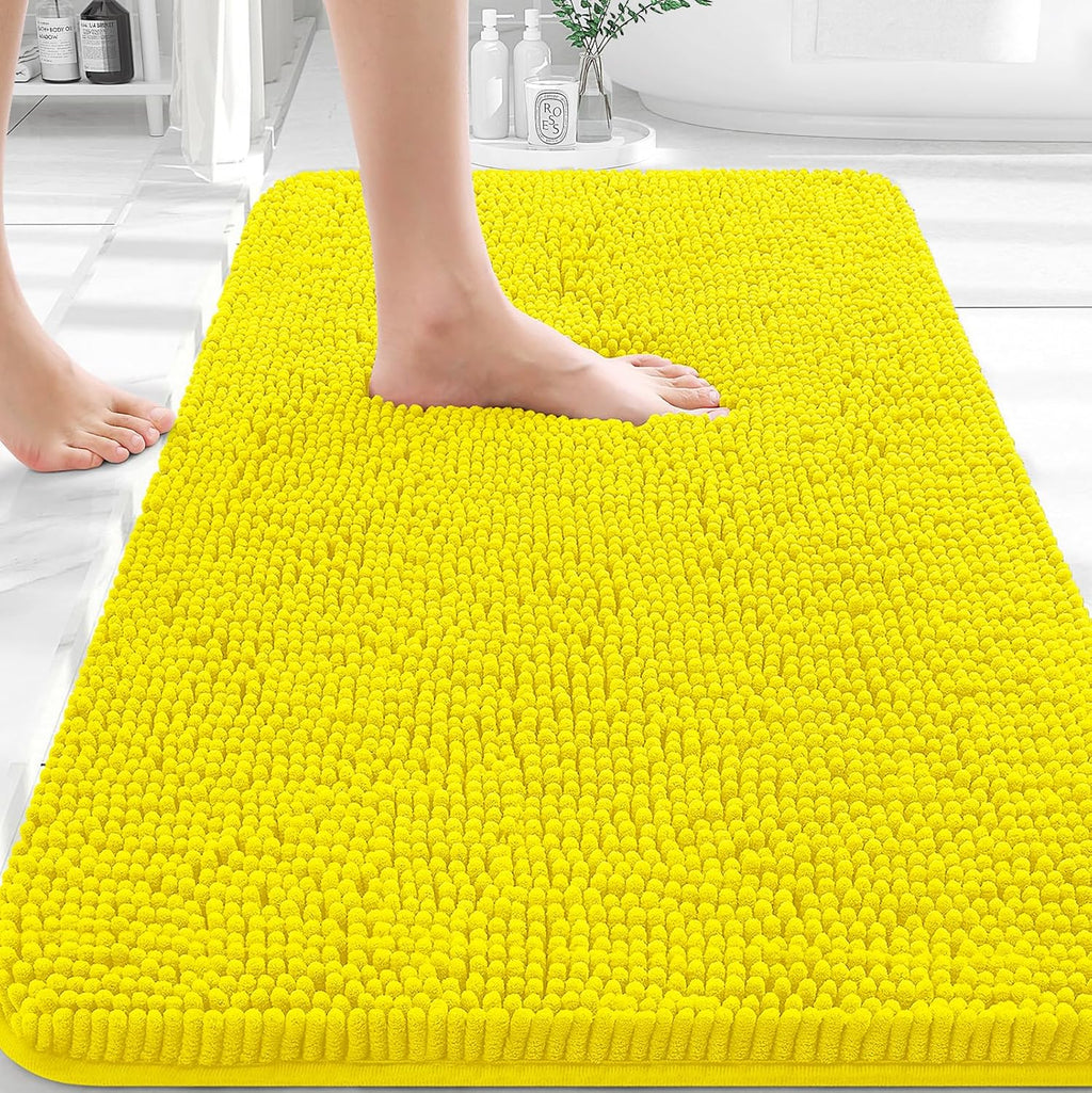 OLANLY Chenille Bath Rugs - Extra Soft & Absorbent | Quick Dry, Machine Washable, 36x24, Lemon Yellow