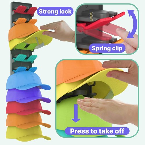 Hat Organizer | Skiennix Baseball Cap Rack with Adjustable Storage - 2 Pack Wall Mount Holder