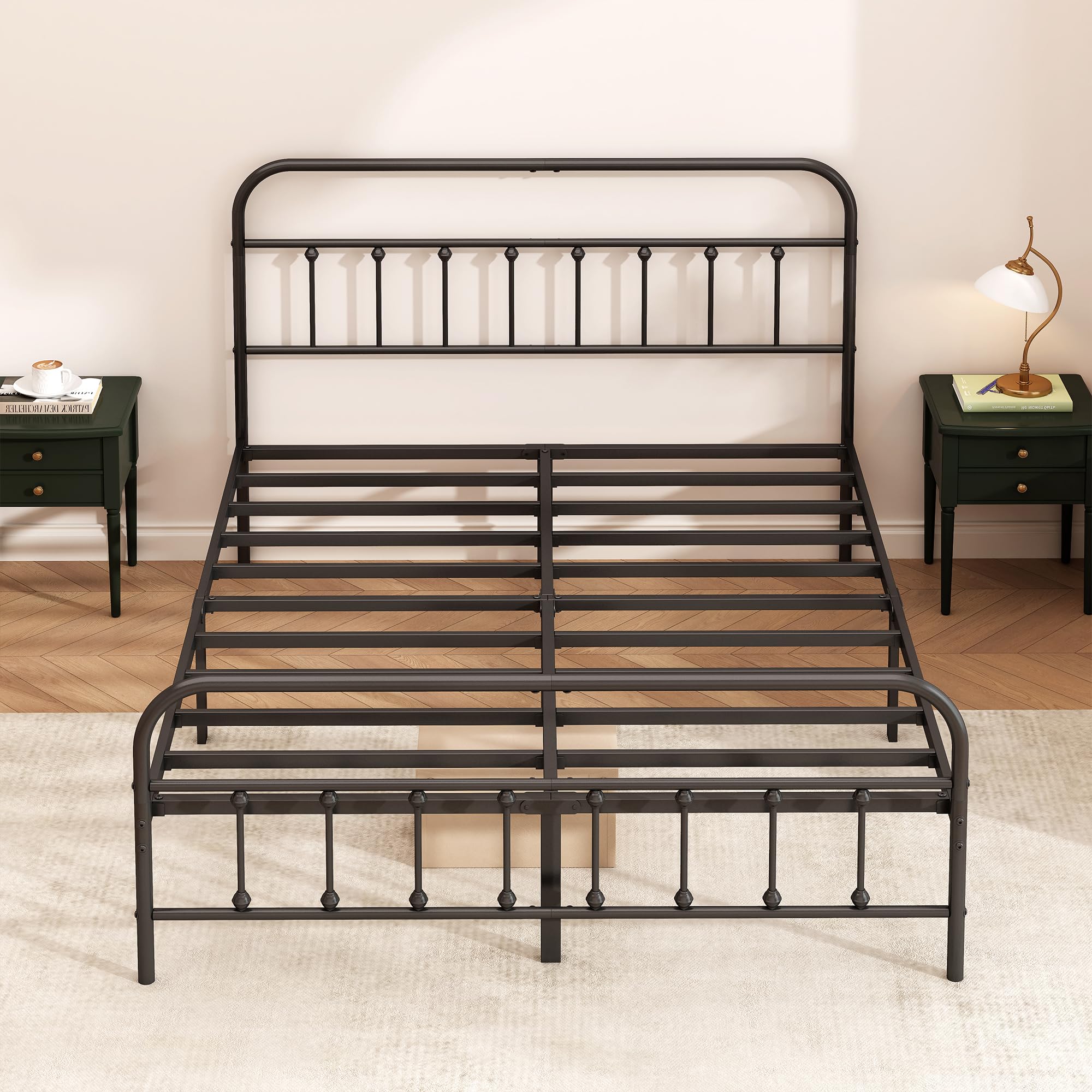 Kujielan Metal Bed Frame - Structurally Stable Heavy Duty Steel Slat Supported King Bed Frames,No Box Spring Needed for Easy Removal and Transport.