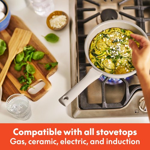 bella 7 Piece Cookware Set with EverGood™ Ceramic Nonstick Coating, Dishwasher Safe Oven Safe, All Stovetops Compatible, Glass Lids with Silicone Rims, Cool Touch Handles, Oatmilk