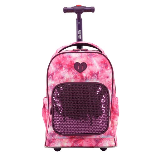 J World New York Sparkle Kids Rolling Backpack. Carry-On Luggage with Wheels, Purple Galaxy