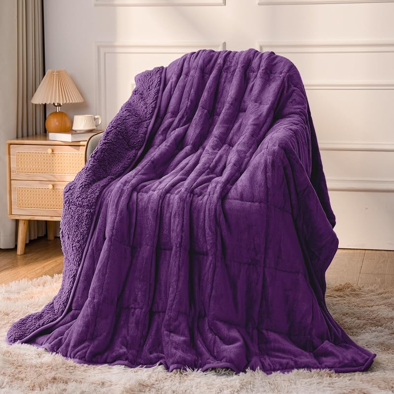 Sivio 20 lb Queen Weighted Blanket 60 x 80 in – Purple Sherpa Fleece