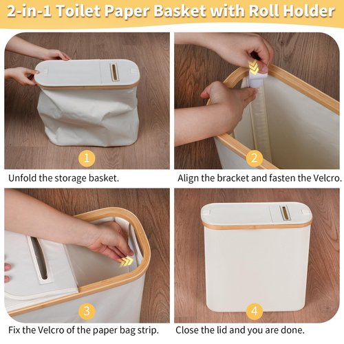 efluky Toilet Paper Storage and Holder 2 in 1, Toilet Paper Storage with Lid for Bathroom 28L, Free Standing Holder Organizer Holds Up to 9-12 Rolls, Beige