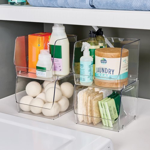 iDesign Stackable Clear Open Front Storage Bin, Easy Access Organizer for Kitchen, Pantry or Cabinet, 4-Pack