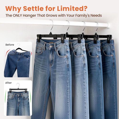 HOUSE DAY Black Pants Hangers - 25 Pack Non-Slip Clip Hangers with 360° Swivel Hook | Durable 12 Inch Space-Saving Design