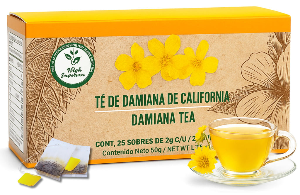 Damiana Herbal Tea – 100% Turnera diffusa – 25 Tea Bags – Natural Caffeine-Free Infusion – Traditional Herbal Beverage – Té de Damiana de California – Hecho en México