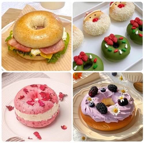 Fchil Silicone Donut Molds for Air Fryer, Set of 1, 4-Cavity Non-Stick Doughnut Pans with Carrying Handle, Doughnut Bagel Baking Tin for Muffins Cake, Dishwasher Safe, Grey