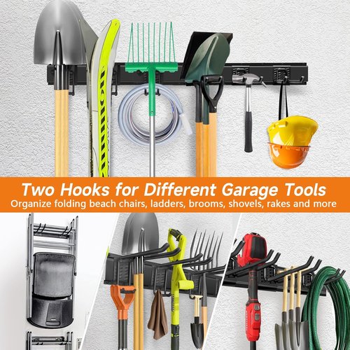 Garden Tool Organizer - Heavy Duty 48-Inch Wall Mount Storage Rack with 6 Hooks for Yard Tools