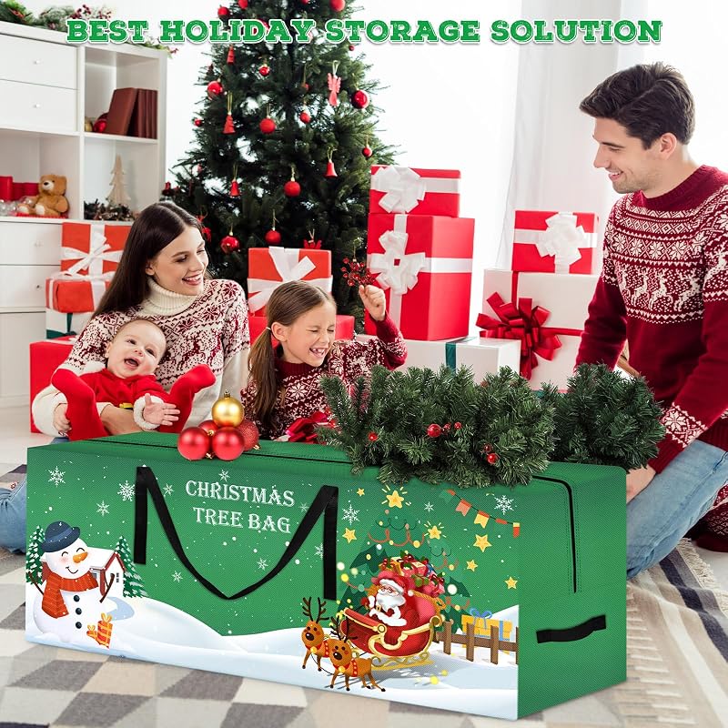 Christmas Tree Storage Bag 7.5 Ft Large with Reinforced Handles & Dual Zippers – 50" x 16" x 20" Green