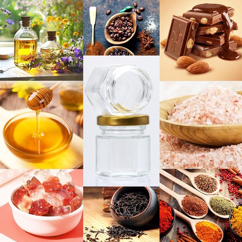 XING-RUIYANG 1.5 oz Mini Honey Jars，60 pack baby shower favors,There's honey sticks, bee pendants, stickers and gold goodie bags，Suitable for wedding party gifts
