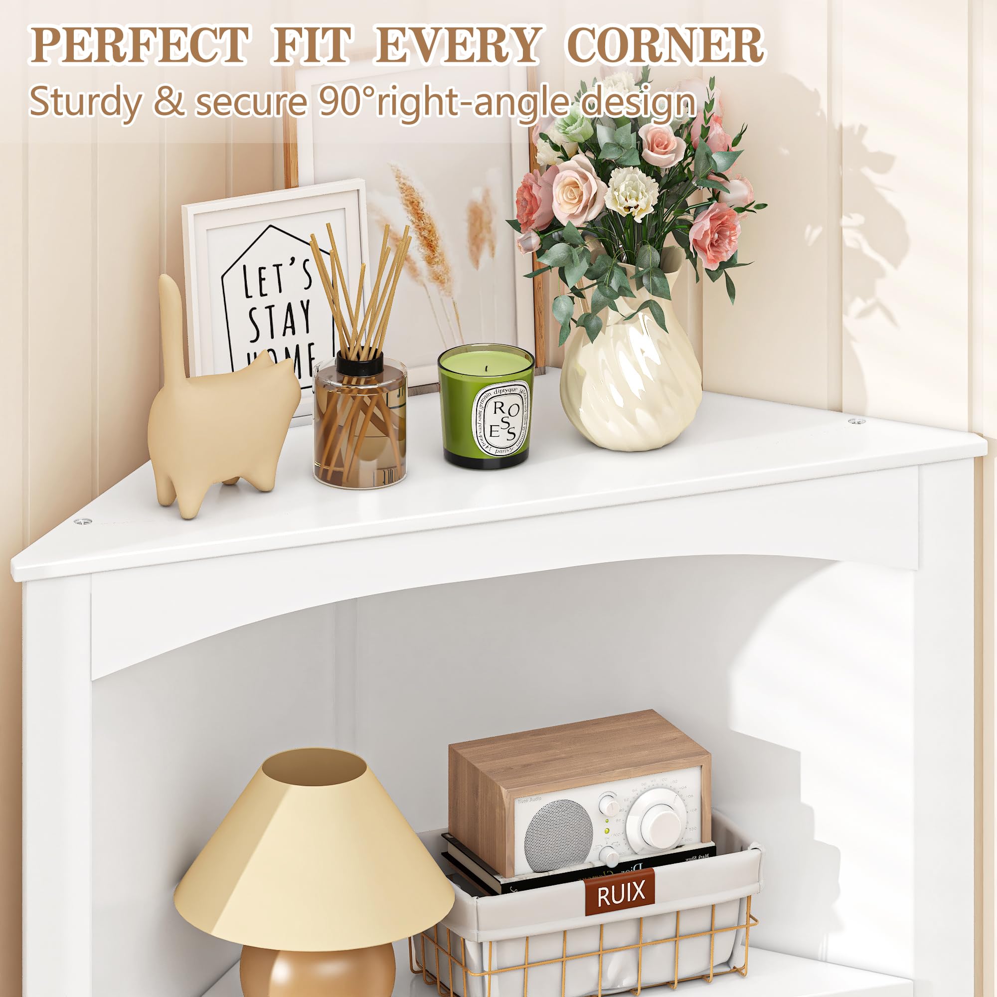 VECELO Tall Corner Cabinet, 68.8'' Storage Cabinet with Doors and Adjustable Shelves, for Living Room, Bathroom, Kitchen, White