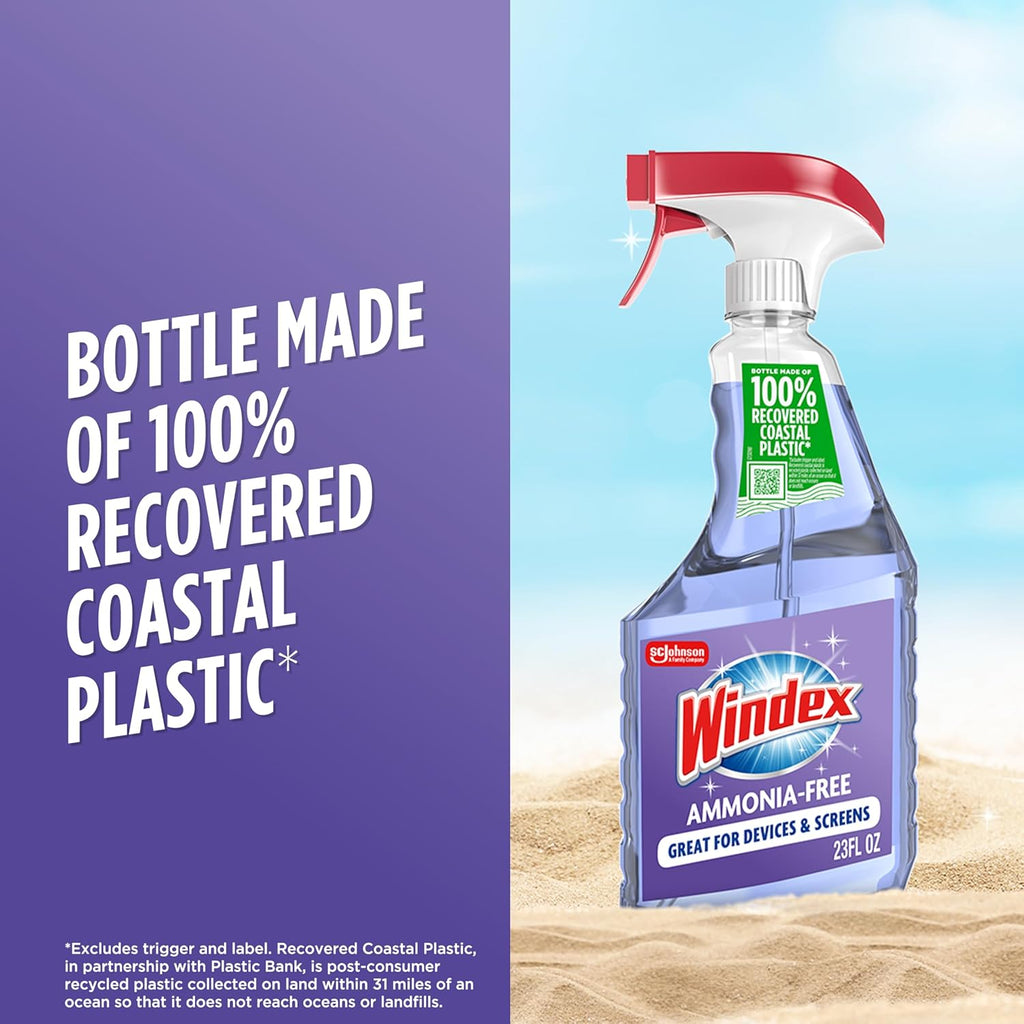Windex Glass Cleaner Spray - Ammonia-Free Formula with Crystal Rain Scent | 23 Fl Oz Leak-Proof Bottle