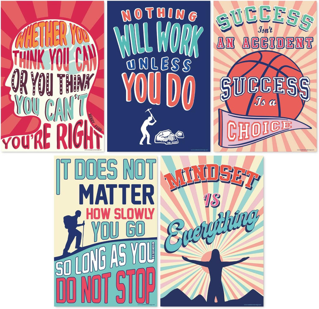 Sweetzer & Orange Growth Mindset Posters - Motivational Wall Art for Classroom | Set of 13, 15 x 22”