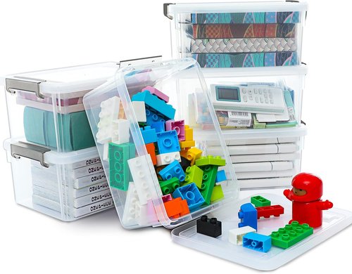 Citylife Small Storage Bins - 3.2 QT Clear Plastic Containers with Lids | Stackable Organizing Solution (6 Pack)