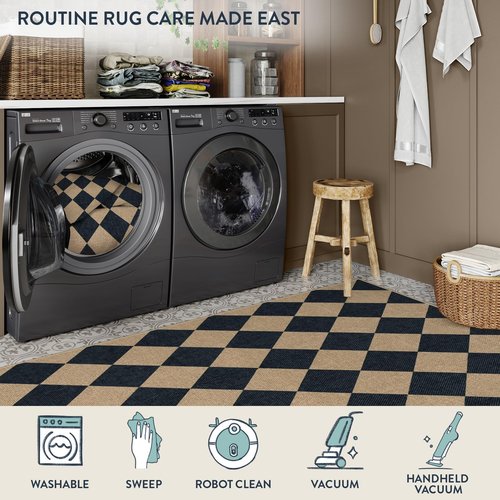 Lahome Colette Checkered Easy Jute Kitchen Rug, 2x3 Front Door Mat Non Slip Washable Neutral Area Rug, Farmhouse Diamond Non Shedding Low Pile Floor Carpet for Entryway Porch Doorway