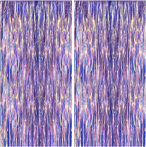 Iridescent Fringe Backdrop by [Brand Name] - 3.28x6.56 Ft Purple Foil Curtain for Mermaid Party Decor | Ocean & Beach Theme