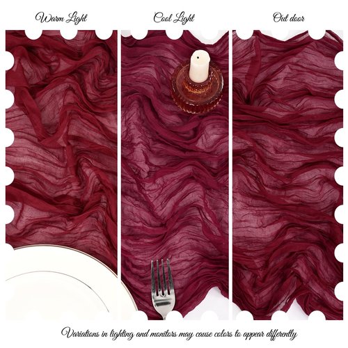 25 Pack Burgundy Cheesecloth Table Runner 17 x 108 Inch Fall Thanksgiving Boho Rustic Farmhouse Gauze Cheese Cloth Runner for Wedding Party Baby Shower Home Decor Holiday Decorations
