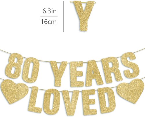 Gold Glitter 80th Birthday Banner by Pre-Strung | Happy 80th Birthday Decorations for Men & Women
