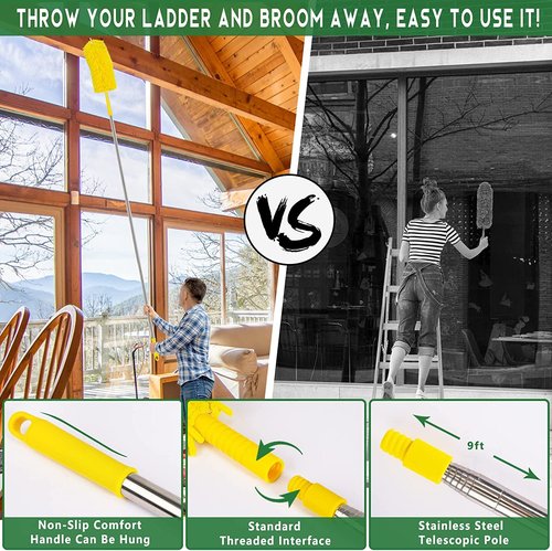 17FT Extendable Duster with 2-9 ft Extension Pole for High Ceilings, Newliton Cobweb Duster for Ceiling Fans Hard-to-Reach Areas, Long Handle Microfiber Dusting Tool for Home Cleaning