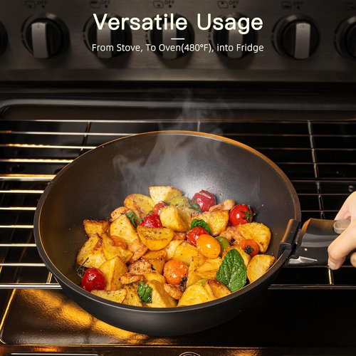 Astercook Non-Stick Ceramic Cookware Set - 21 Pcs, Oven Safe, Induction Ready, Stackable, Black