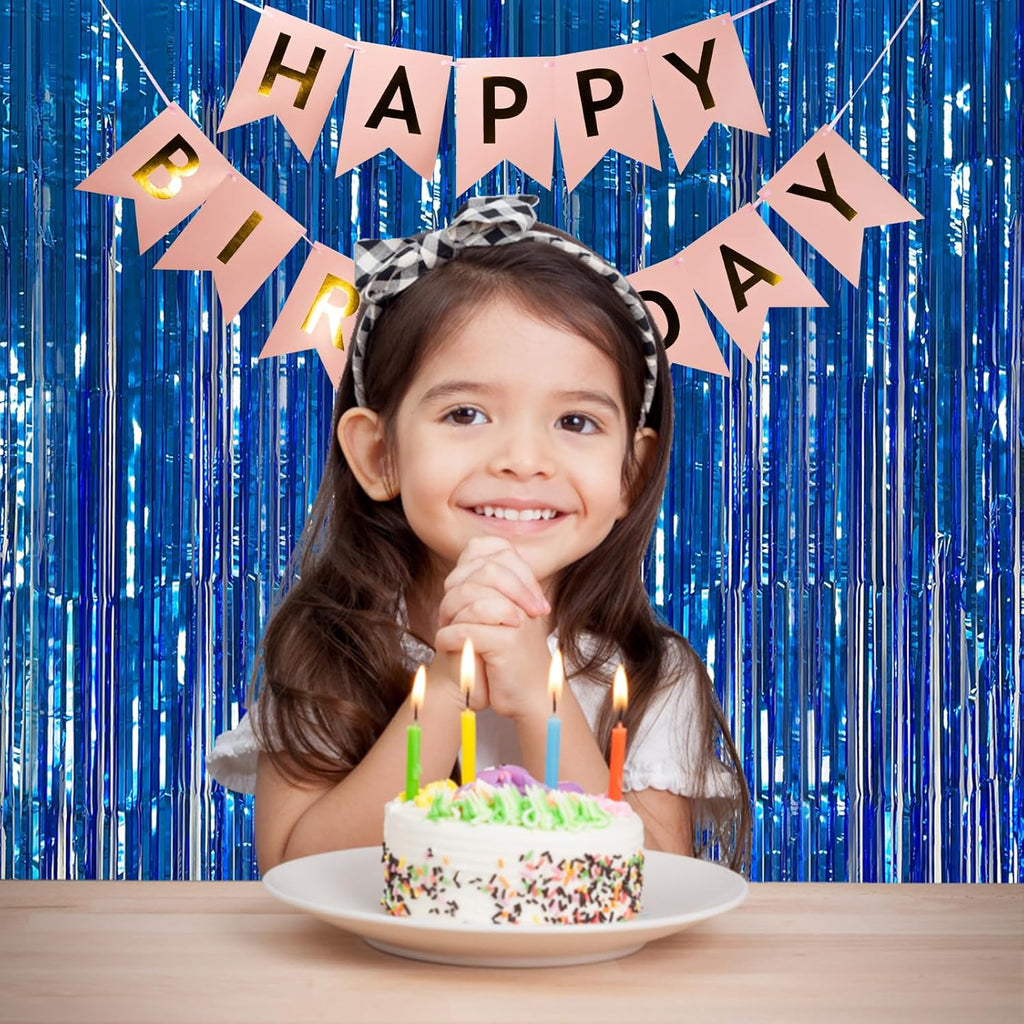 Skiennix Blue Metallic Foil Fringe Curtains - 20 Pack Photo Booth Props for Parties & Celebrations