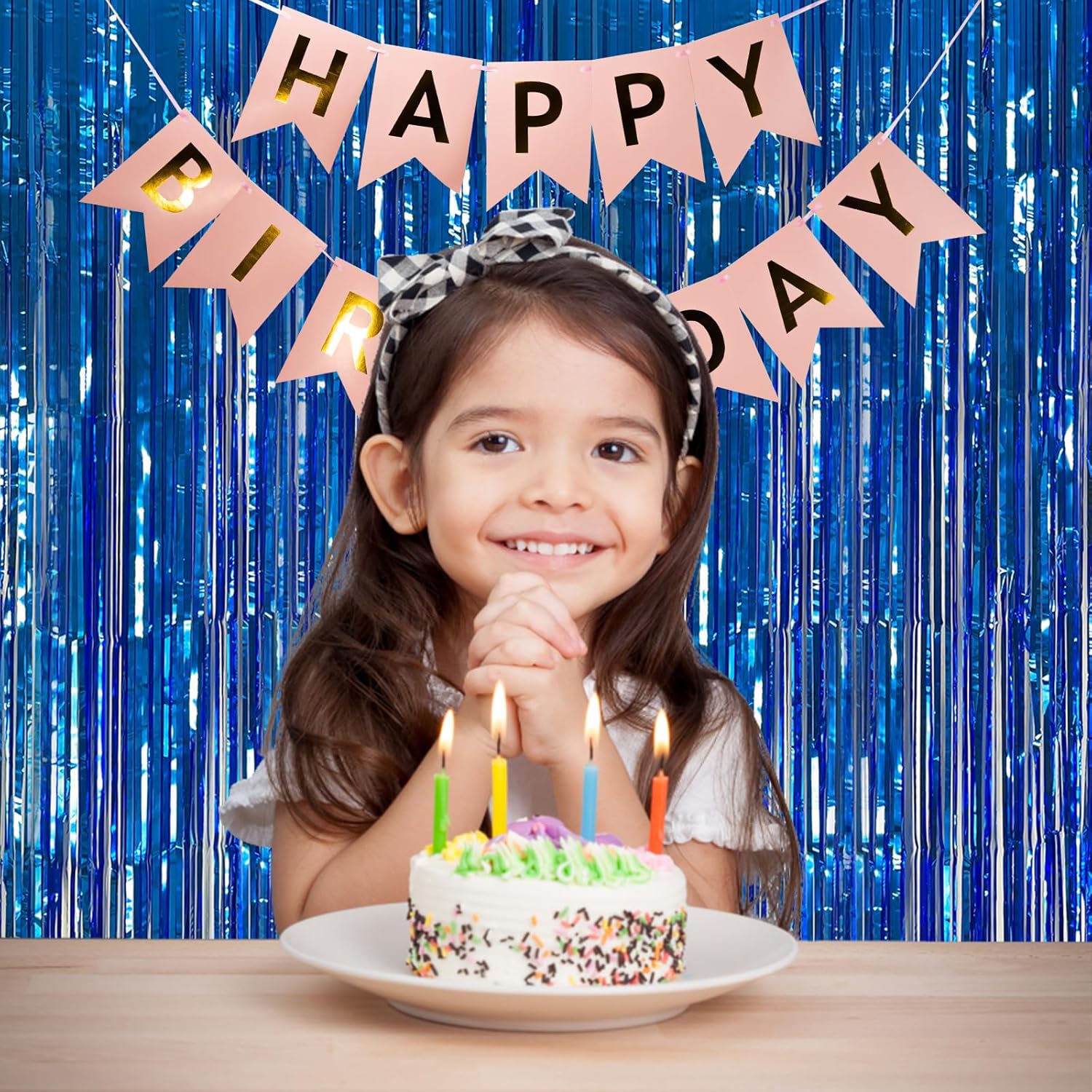 Skiennix Blue Metallic Foil Fringe Curtains - 20 Pack Photo Booth Props for Parties & Celebrations