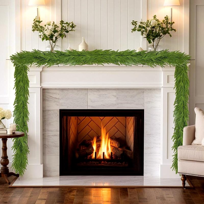 6ft Pine Garland with 2 LED Lights - Real Touch Norfolk Pine Christmas Decor (Battery Not Included)