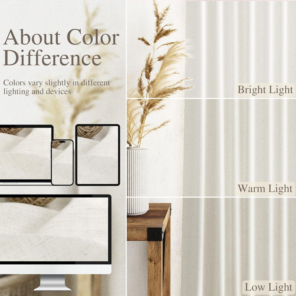 Skiennix Cream Linen Back Tab Curtains - 84 Inch Length | 2 Panel Set for Modern Farmhouse Decor