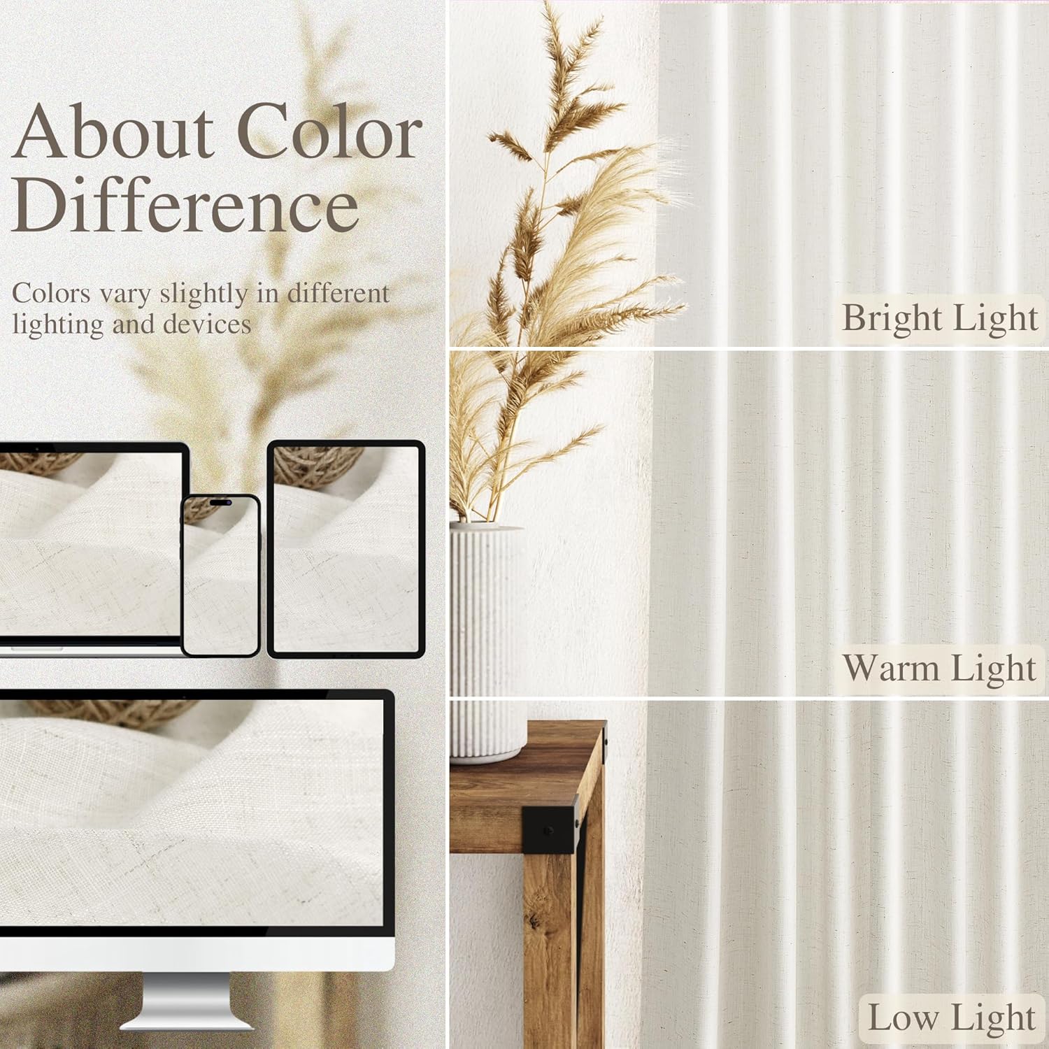 Skiennix Cream Linen Back Tab Curtains - 84 Inch Length | 2 Panel Set for Modern Farmhouse Decor