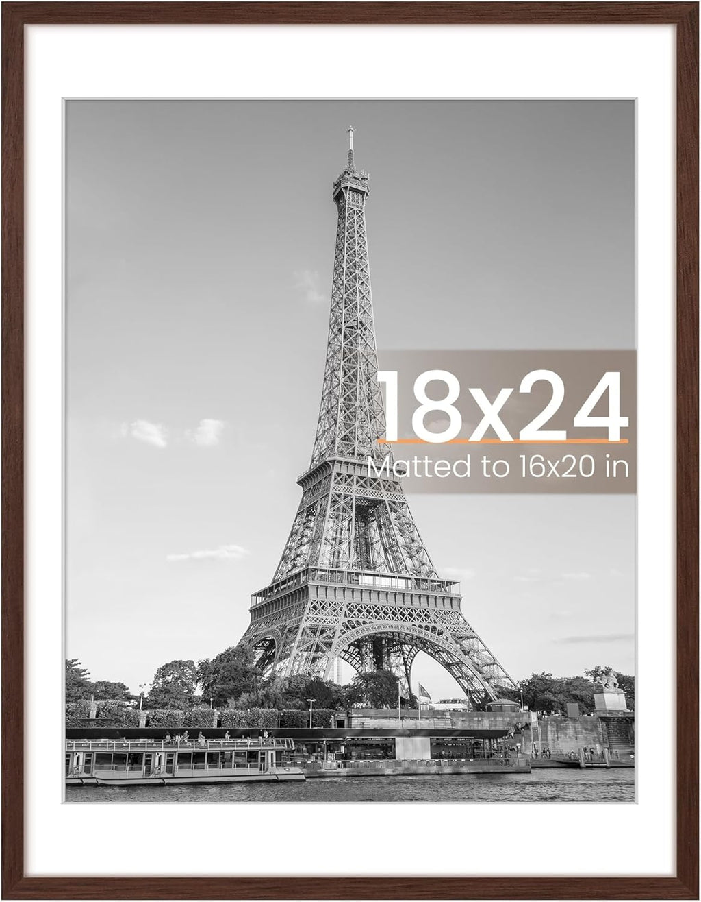 Upsimples 18x24 Picture Frame - Versatile Display for 16x20 Photos with Mat or 18x24 Without - Brown, 1 Pack