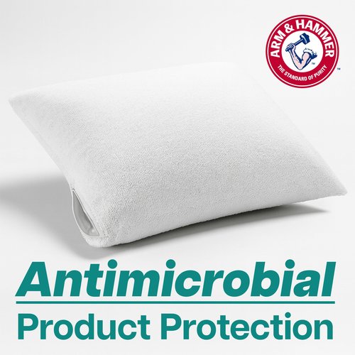 Arm & Hammer Soft Terry Body Pillow Protector, Waterproof, Zipper Closure, White, Standard/Queen, 2-Pack