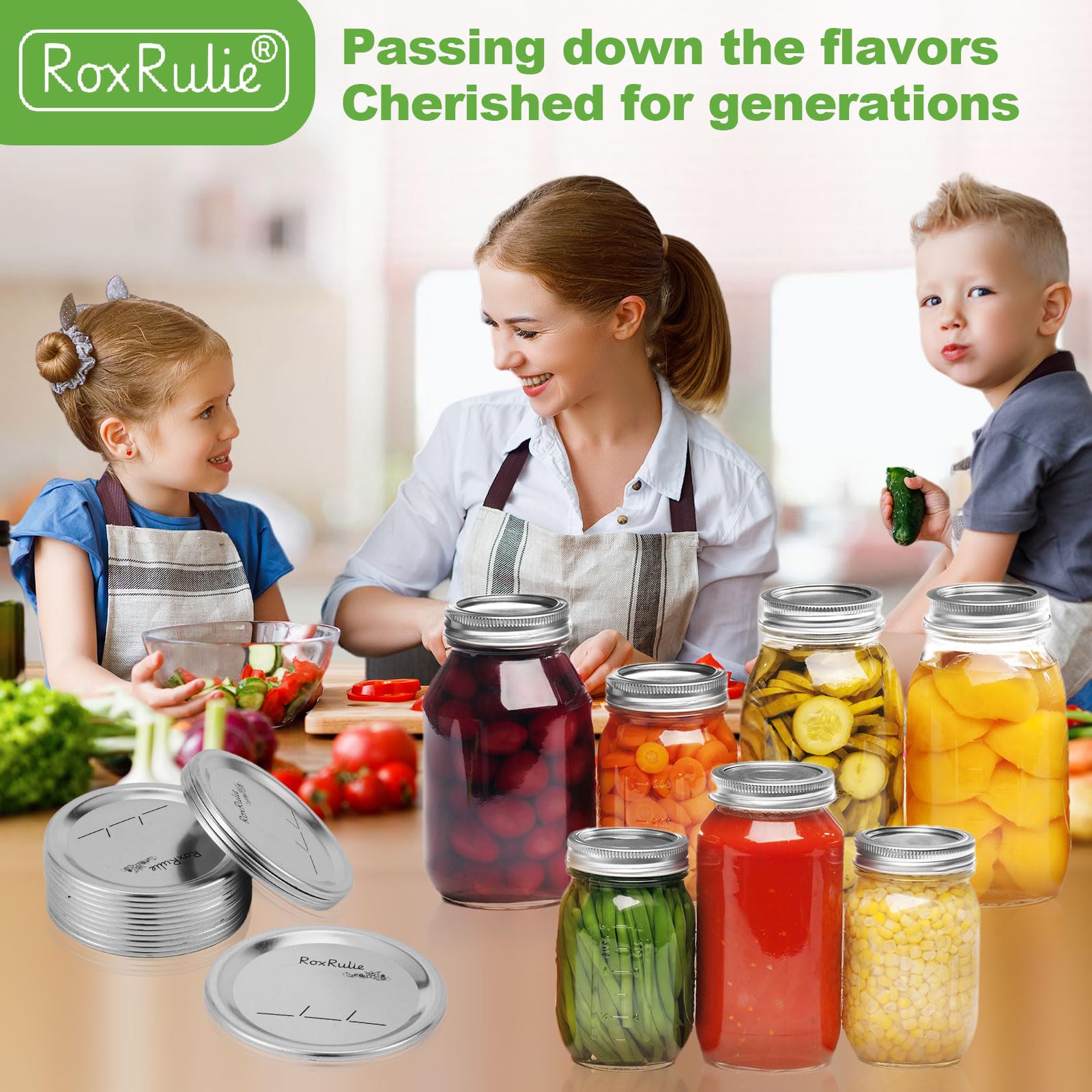 RoxRulie 116PCS Canning lids Wide Mouth(3.43in/87mm), Upgraded Leak-Proof Mason Jar Lids for Ball/Kerr Jars, Split-Type Lid with Perfect Airtight Seal, Canning Jars Lids, Food Grade Material