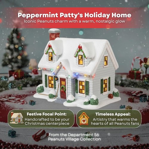 Department 56 Peanuts Christmas Village - Peppermint Patty Reichardt House | Lighted Ceramic Holiday Display, 7.05”