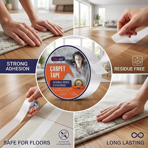 ETERART Heavy Duty Double-Sided Carpet Tape - Residue-Free, Anti-Slip Safety for Kids & Pets | 2" x 10 Yards, White
