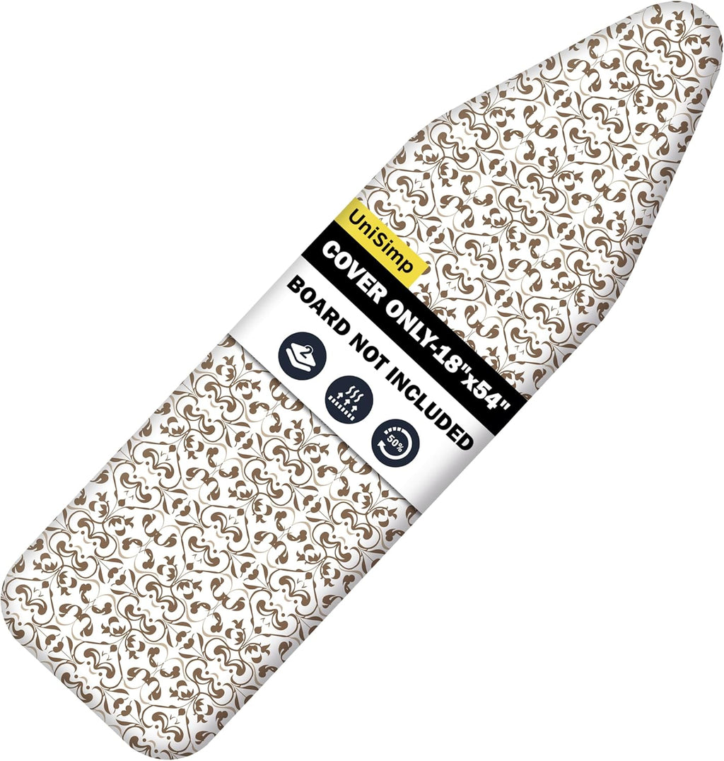 UniSimp Ironing Board Cover - Extra Thick Natural Cotton, Scorch & Stain Resistant | 18"x54" Taupe