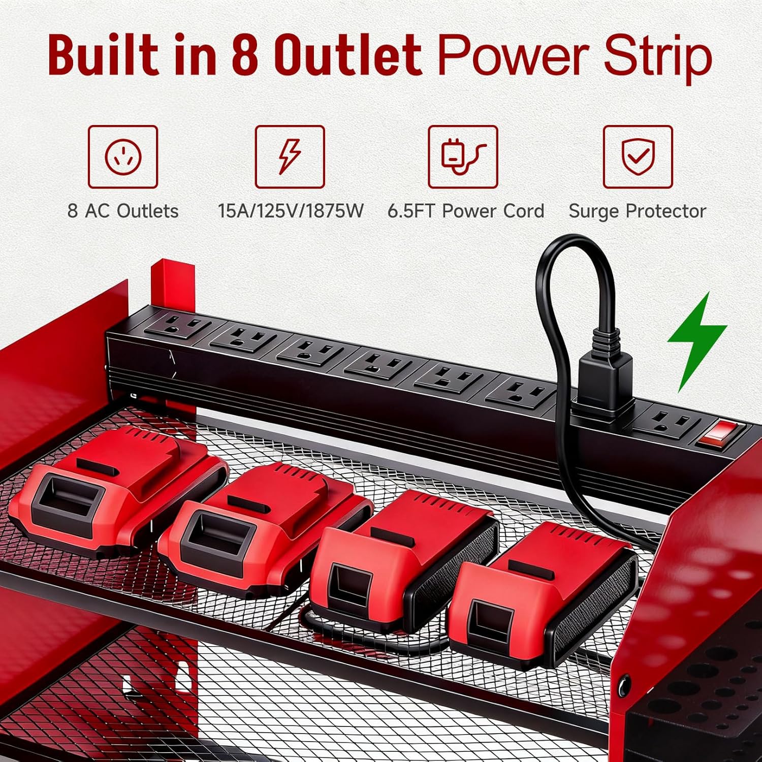 Power Tool Organizer - Heavy Duty Wall Mount Storage Rack with Charging Station | 3 Layers, 4 Drill Holders