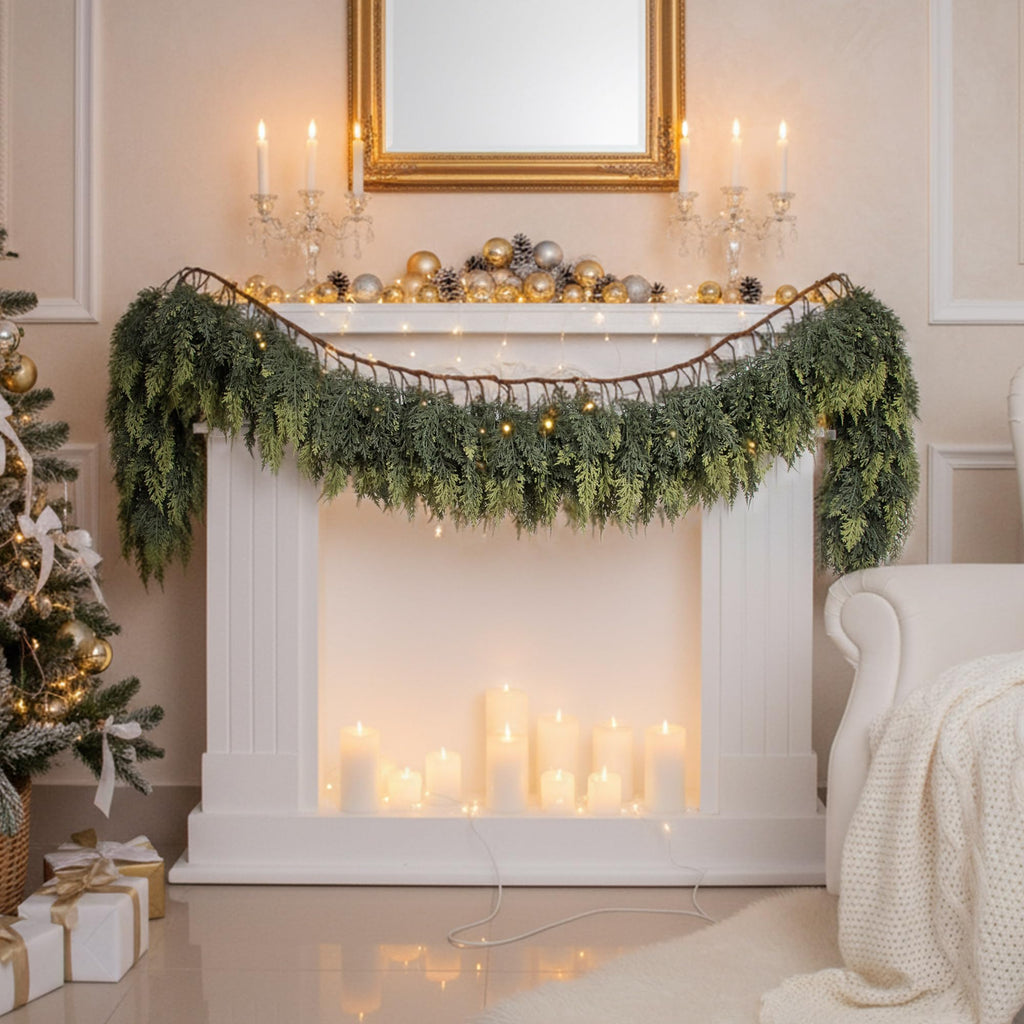 F.ZEGAO 6FT Christmas Cedar Garland Thick & Lush, Real Touch Faux Greenery Christmas Garland for Mantle, Fireplace, Porch, Outdoor & Indoor Holiday Decorations, Not Include Light String (1 Pcs)
