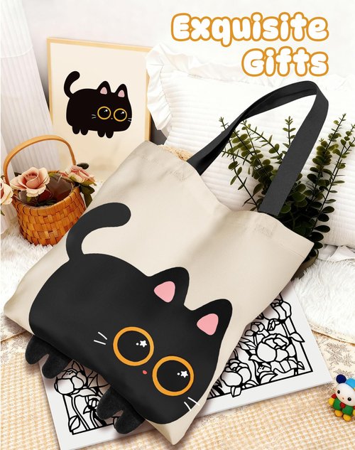 Miss Adola Black Cat Graphic Cute Tote Bag for Women - Magnetic Closure & Inner Pocket, Adorable Little Feet, Funny Cartoon Design Tote Bags, Black Cat Gifts for Women Girls