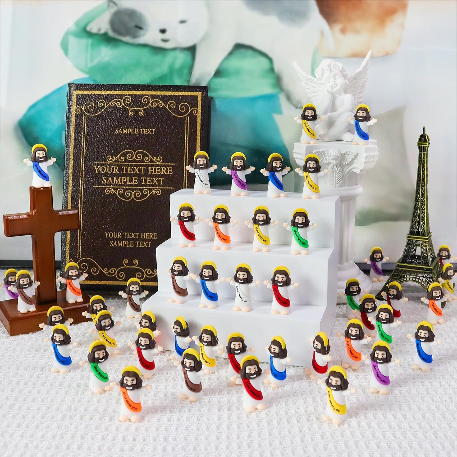 Yelakey Mini Jesus Figurines - 50pcs Classic Religious Decor for Baptism & Easter Celebrations