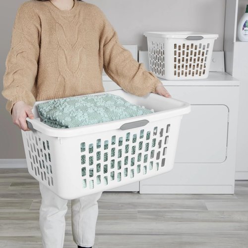 Large Plastic Laundry Basket by [Brand Name] - 2 Bushel Capacity, Durable & Collapsible with 4 Comfort Grip Handles | Ideal for Bedroom, Laundry Room & Dorm