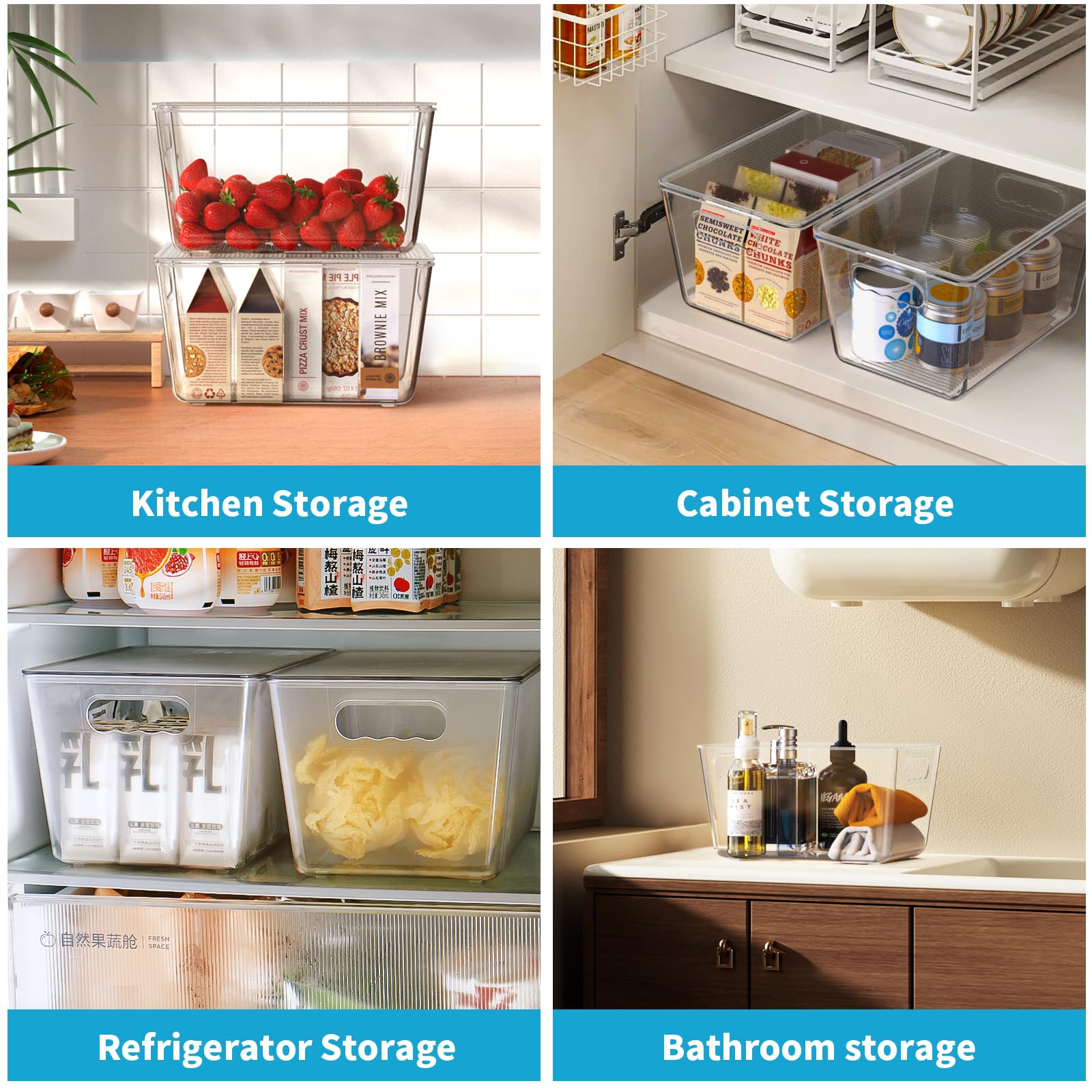 KJIXYUNG 6 Pack Clear Stackable Storage Bins with Lids, Large Plastic Pantry Organizers and Storage Containers for Kitchen Cabinet, Fridge, Closet, Bathroom - BPA-Free Home Organization Must Haves