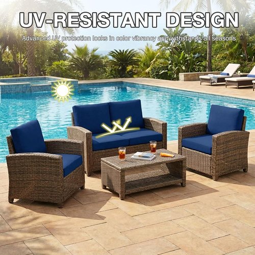Hyha Patio Cushion Covers - 8Pcs Stretch Washable Outdoor Sofa Slipcovers | Navy, Elastic Bottom