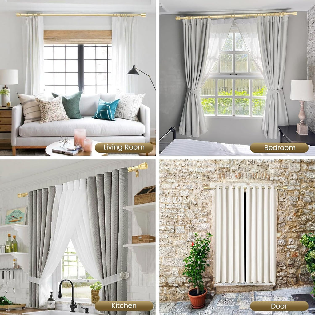 Skiennix 1” Diameter Gold Curtain Rod - Heavy Duty Adjustable Telescopic Design | Fits 30-54 Inch Windows