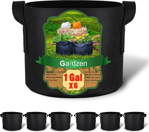Gardzen 6-Pack Grow Bags - 1 Gallon Heavy-Duty Aeration Pots with Handles for Gardening