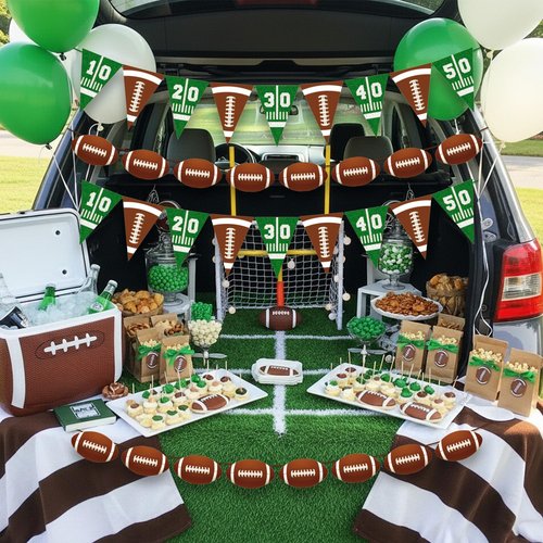Pre-strung Football Party Decorations Banner - 4 Pack Football Garland with Triangle Flags & Pennants for Sports Themed Birthday, Tailgate Party Supplies