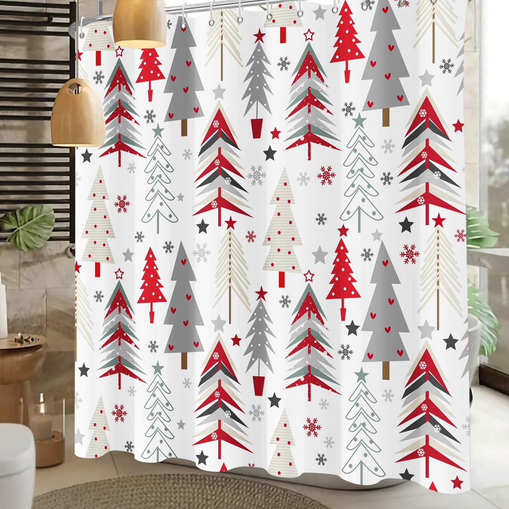 Shower Curtain Christmas Shower Curtain New Year Holiday Xmas Shower Curtains for Bathroom Waterproof Fabric Cloth Winter Snowflake Shower Curtain Sets Merry Christmas Tree Theme Bathtub Curtain