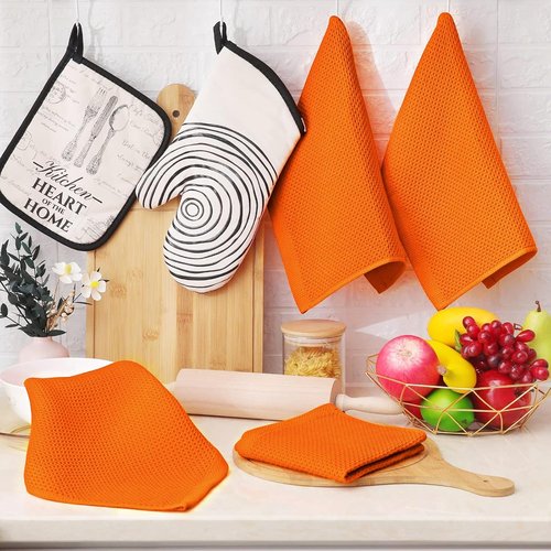 Homaxy 100% Cotton Dish Cloths - Ultra Soft & Absorbent Quick-Drying Towels | 12x12 Inches, 6-Pack, Orange