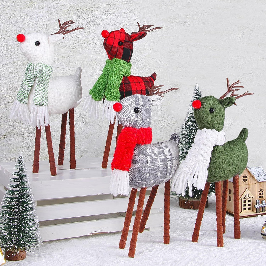 Skiennix Reindeer Christmas Decoration - Handmade Plush Elk Figurines | 4-Piece Indoor Set