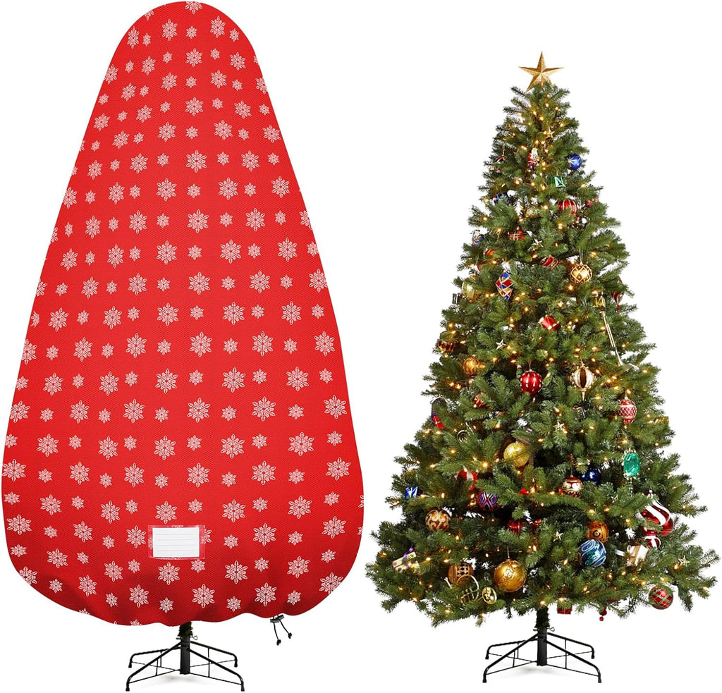 Skiennix Christmas Tree Cover - Durable Storage Bag with Zipper & Drawstring for 6-Foot Trees | Dustproof Red Snow Print