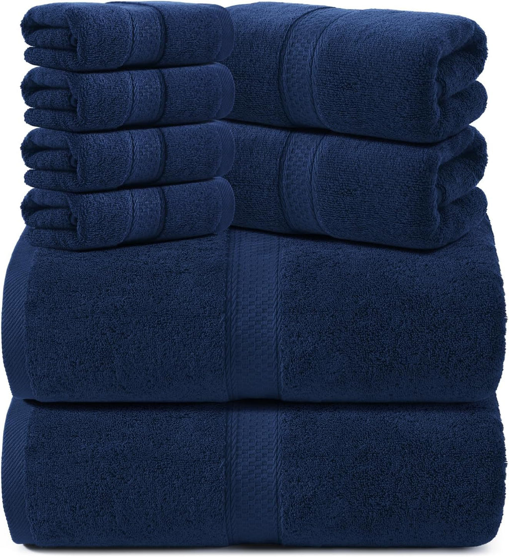 REDKISS Luxury Bath Towel Set - 8 Piece 100% Cotton Quick-Dry Towels for Spa & Gym | Blue